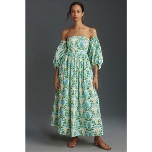 Anthropologie Let Me Be Long Sleeve Printed Midi Dress Blue Floral Size S Petite